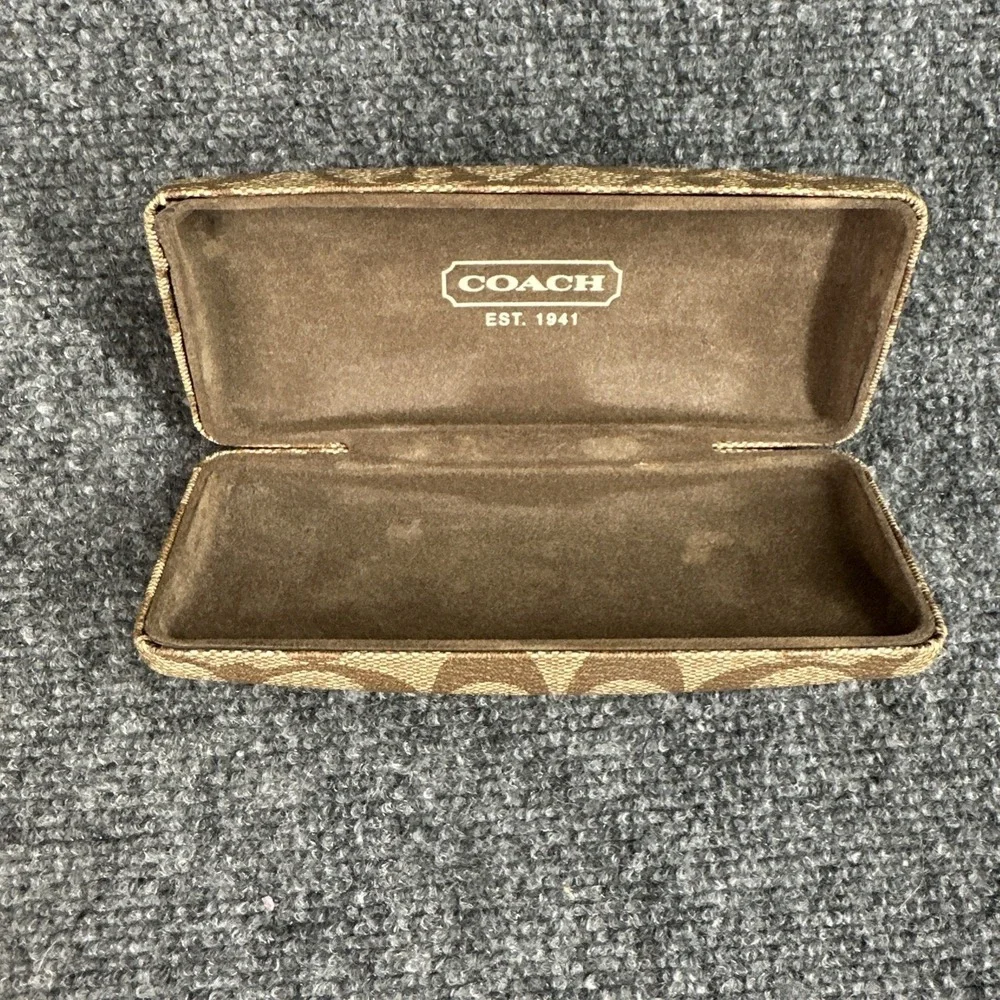 Coach Signature Monogram Eyeglass Case Hard Shell Brown Khaki Sunglasses